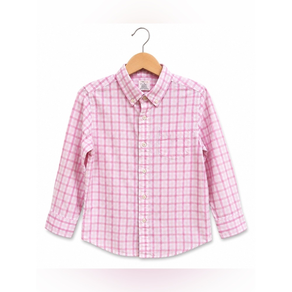 Crewcuts Boys Pink White Plaid Button Down Shirt Long Sleeve Cotton Size 4-5‎